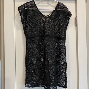 La Vie En Rose Black Crochet Swim Coverup